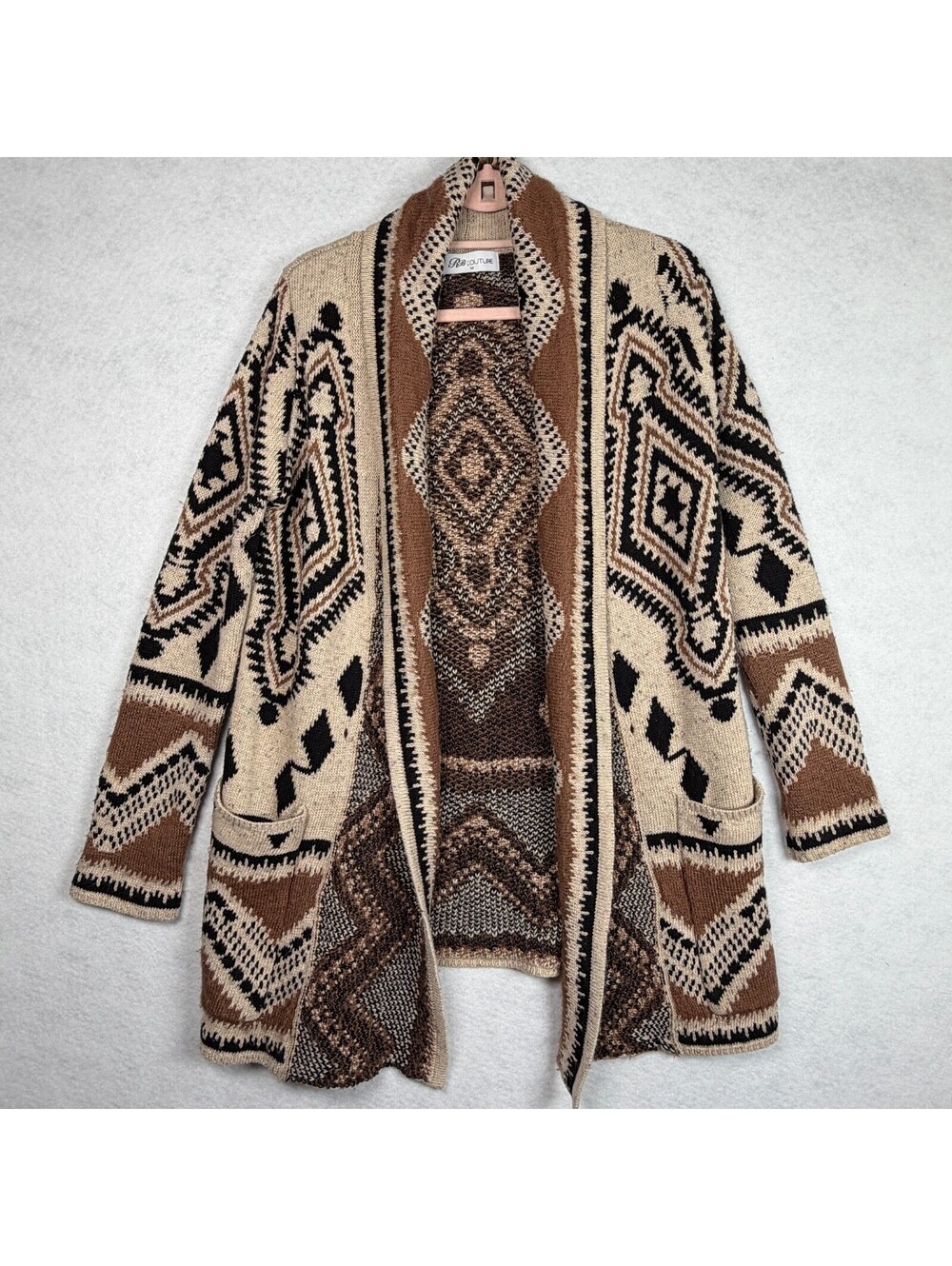 RB Couture Medium Aztec Patterned Open Front Cardigan Sweater